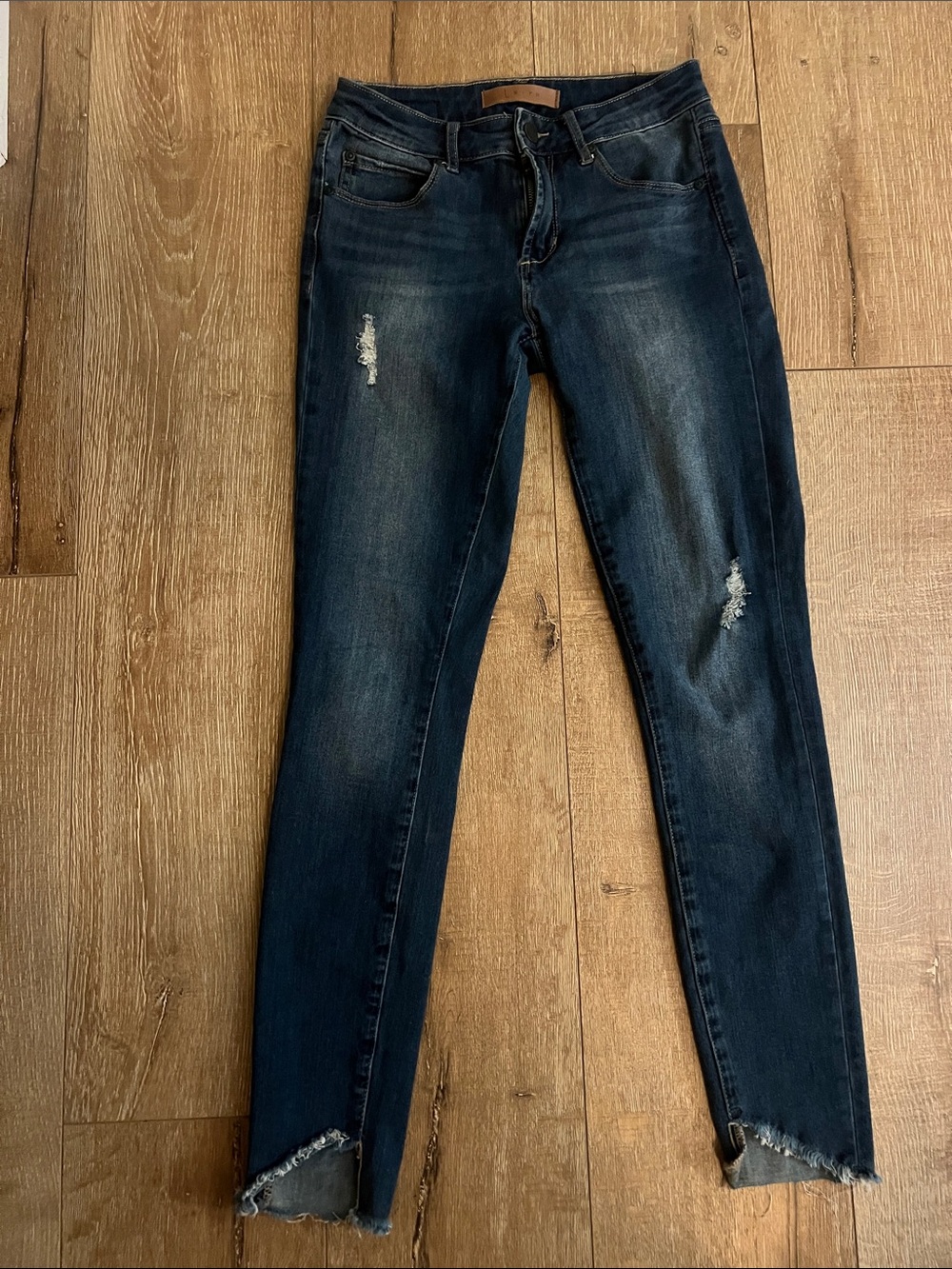 Leith Dark Wash Skinny Jeans with Frayed Hem